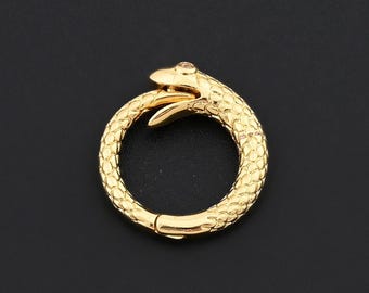 Serpent Loop 18K Gold Filled Open Ring Clasp with Ouroboros Design for Gothic and Mystic Jewelry 14.7x16mm