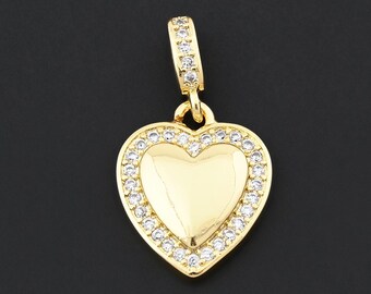 Shiny Heart Charm in 18K Gold Filled Framed with Dainty Cubic Zirconia for Personalized Gift Idea 14.2x25mm