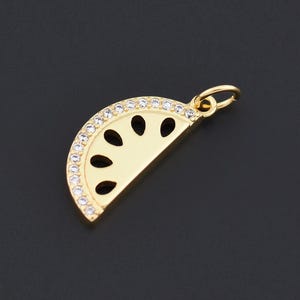 Half Slice Watermelon Charm – 18K Gold Filled Crystal Studded Pendant for Trendy Handmade Jewelry 19x8mm