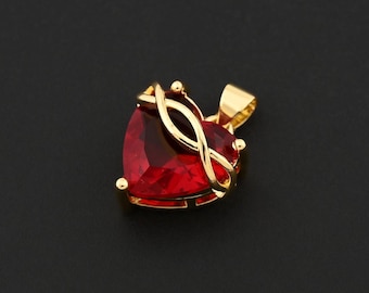 Elegante colgante de corazón rojo de circonita bañado en oro de 18 quilates con diseño de marco retorcido para mujer, regalo romántico de joyería de 15 x 15,5 mm.