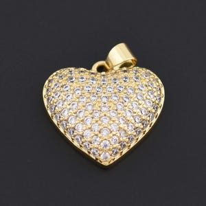 Shiny CZ Encrusted Puffy Heart Pendant in 18K Gold Filled Finish for Stylish Modern Look 20.5x19.5mm