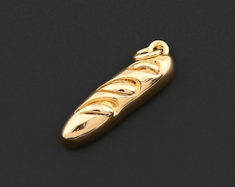 French Baguette Pendant 18K Gold Filled Bread Charm for Food Lover Necklace 6x21mm