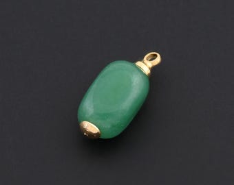 Natural Aventurine Green Pendant Bead with Gold Plated Ends, Ideal for DIY Necklaces and Bracelets 14.6x7.3mm