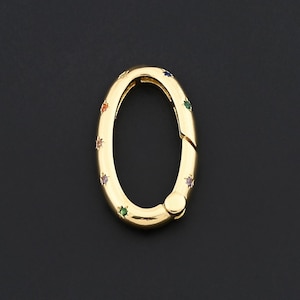 Elegant ovalt lås i 18K guldfyllt med flerfärgade stenar för eleganta gör-det-själv-smycken 15,5 x 27 mm