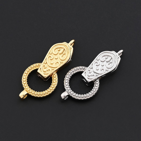 Kastenschließe aus 18-karätigem Gold mit aufwendigem Muster und rundem Verbindungsstück für Schmuckdesign, 13,2 x 26,3 mm