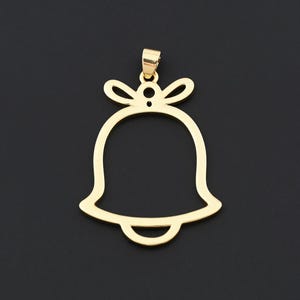 18K Gold Filled Christmas Bell Charm with Delicate Bow for Holiday Necklace and Bracelet Making 42.7x31.9mm
