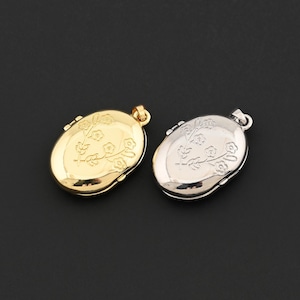Vintage 18K guldfyllt ovalt medaljonghänge med blomstergravyr för personligt halsband DIY 18 x 25 mm