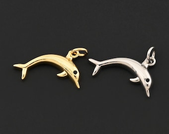 本物の金メッキのイルカチャームペンダント、オーシャンチャーム