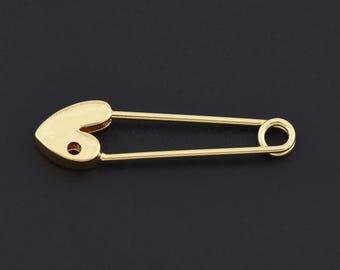 Unique 18K Gold Filled Safety Pin Pendant with Heart Accent, Ideal for Handmade Jewelry Creations 34.5x9.5mm