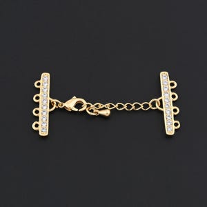 Lobster Clasp Necklace Layer Spacer in 18K Gold Filled with 4 Hole Rhinestone Bar Design 23.1x48.2mm