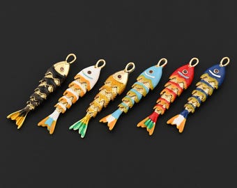Detailed Enamel Articulated Fish Pendant in Multicolor for DIY Necklace Bracelet and Handmade Gifts