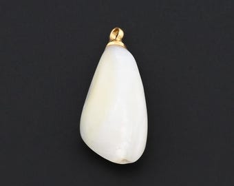 Handmade Irregular Pearl Shell Drop Charm with Gold Loop for Artisan Necklace or Earring Making 7.9x15.9mm