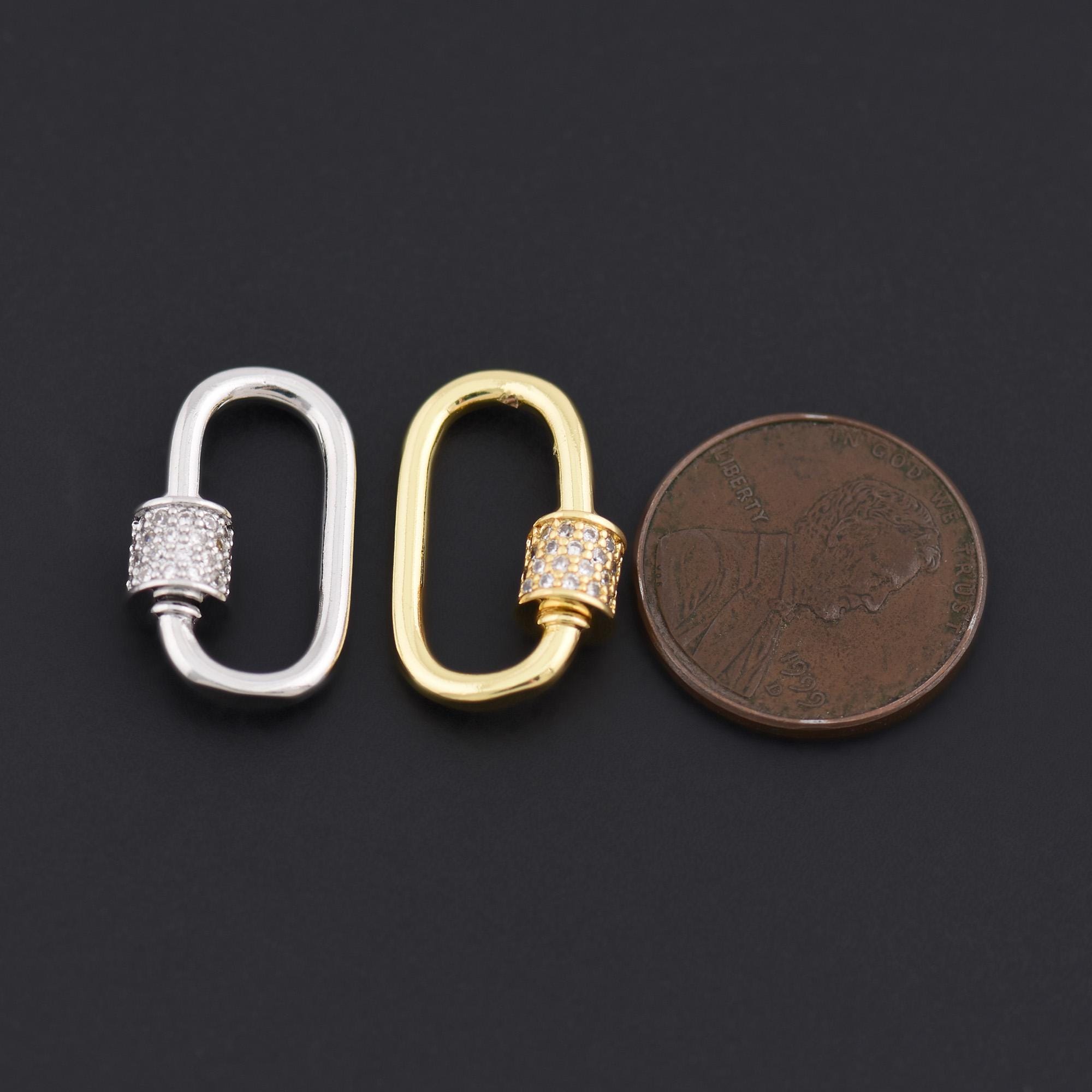 Standard Gold Oval Connector Clasp With Pave CZ Screw Lock for