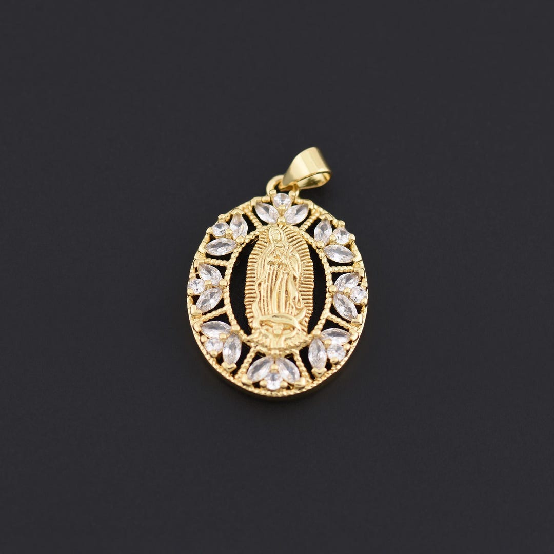 18K Gold Filled Virgin Mary Pendant With Marquise CZ Petals and Oval ...