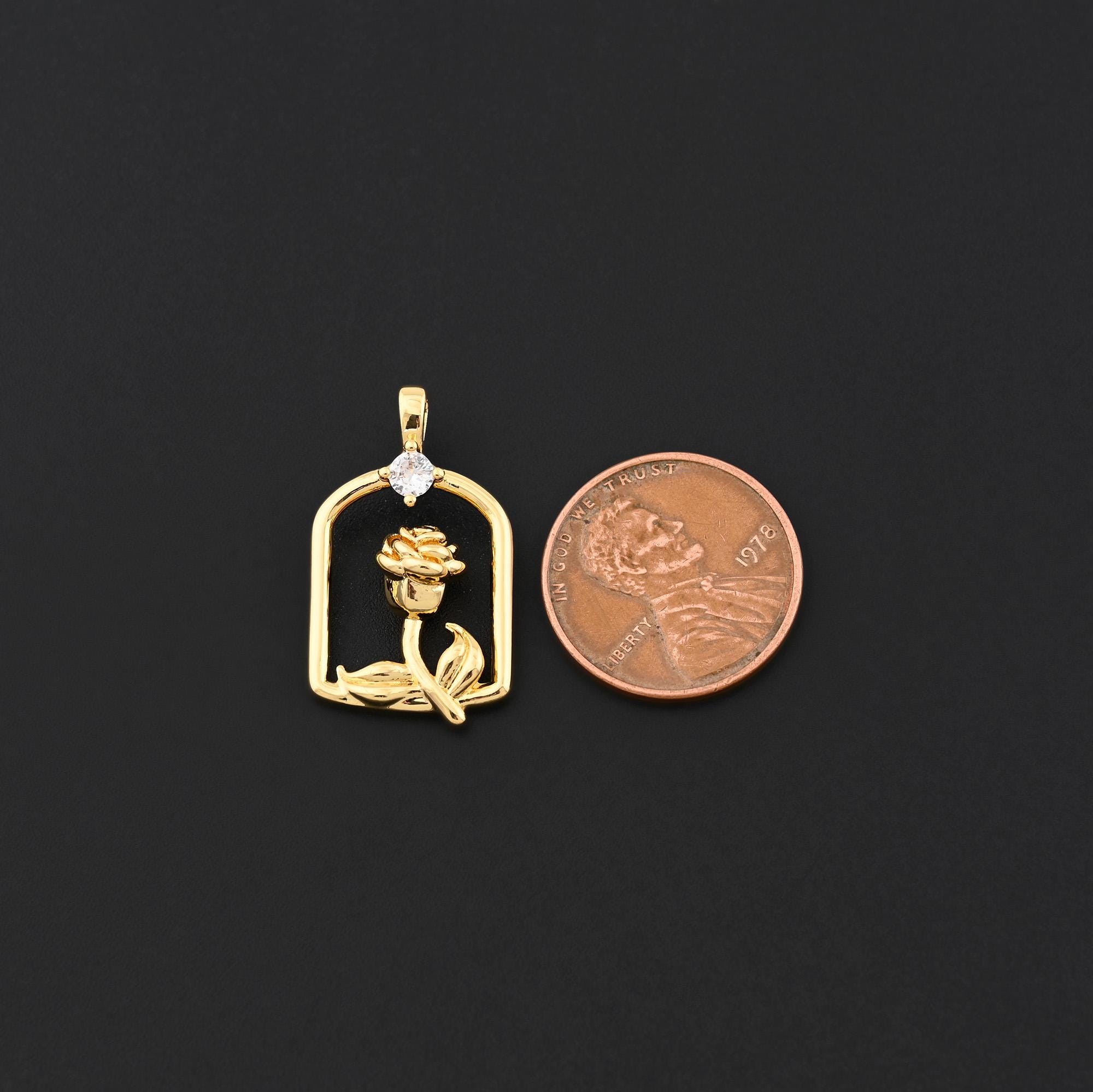 Exquisite Rose Flower Charm With Frame Border in 18K Gold Filled