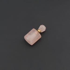 Rose Quartz Perfume Bottle Pendant, Faceted Pink Crystal Vial Charm with 18K Gold Filled Tone Cap for Necklace or Diffuser 18.5x34.5mm