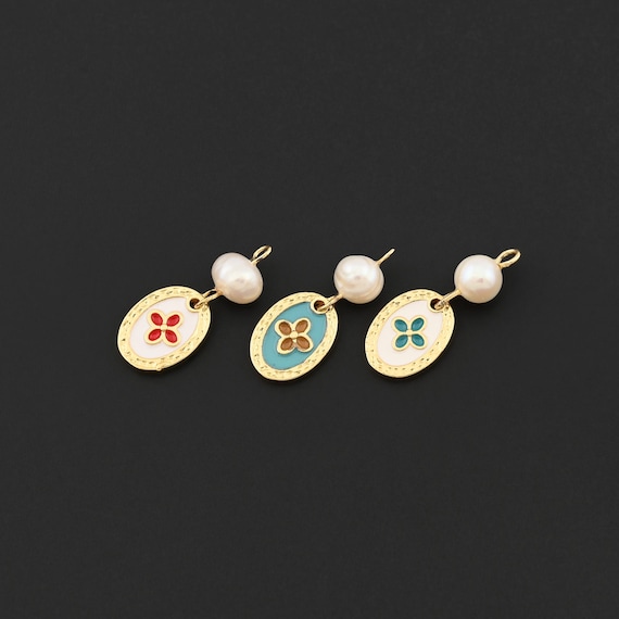 Chic 18K Gold Filled Pearl Drop Pendant Featuring Vibrant Enamel Flower Design for Trendy Accessories 9x20mm