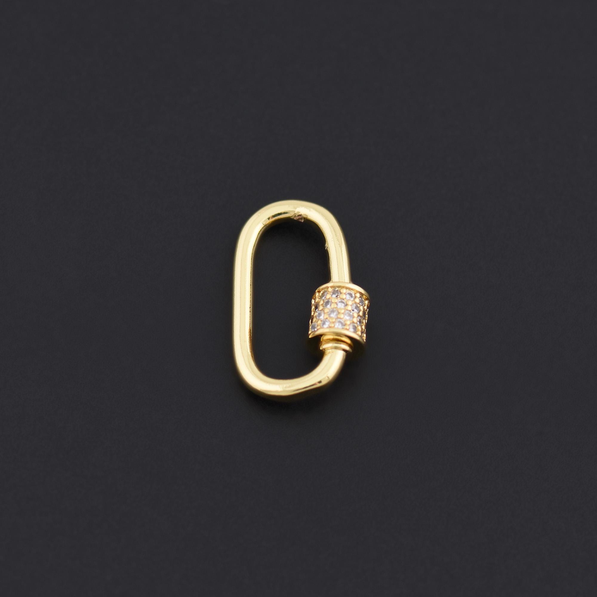 Standard Gold Oval Connector Clasp With Pave CZ Screw Lock for