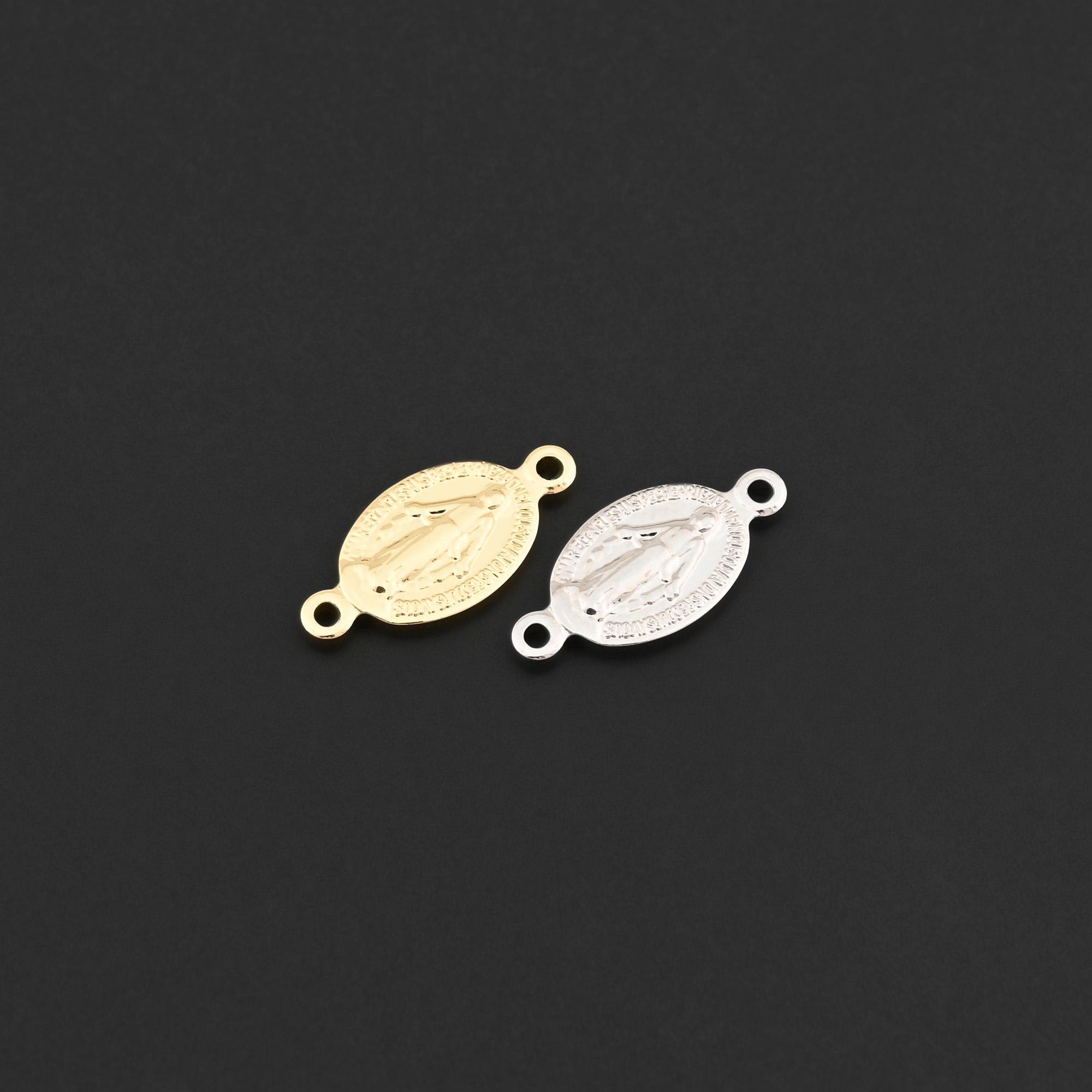 Catholic Virgin Mary Oval Connector Charm With Two Rings for
