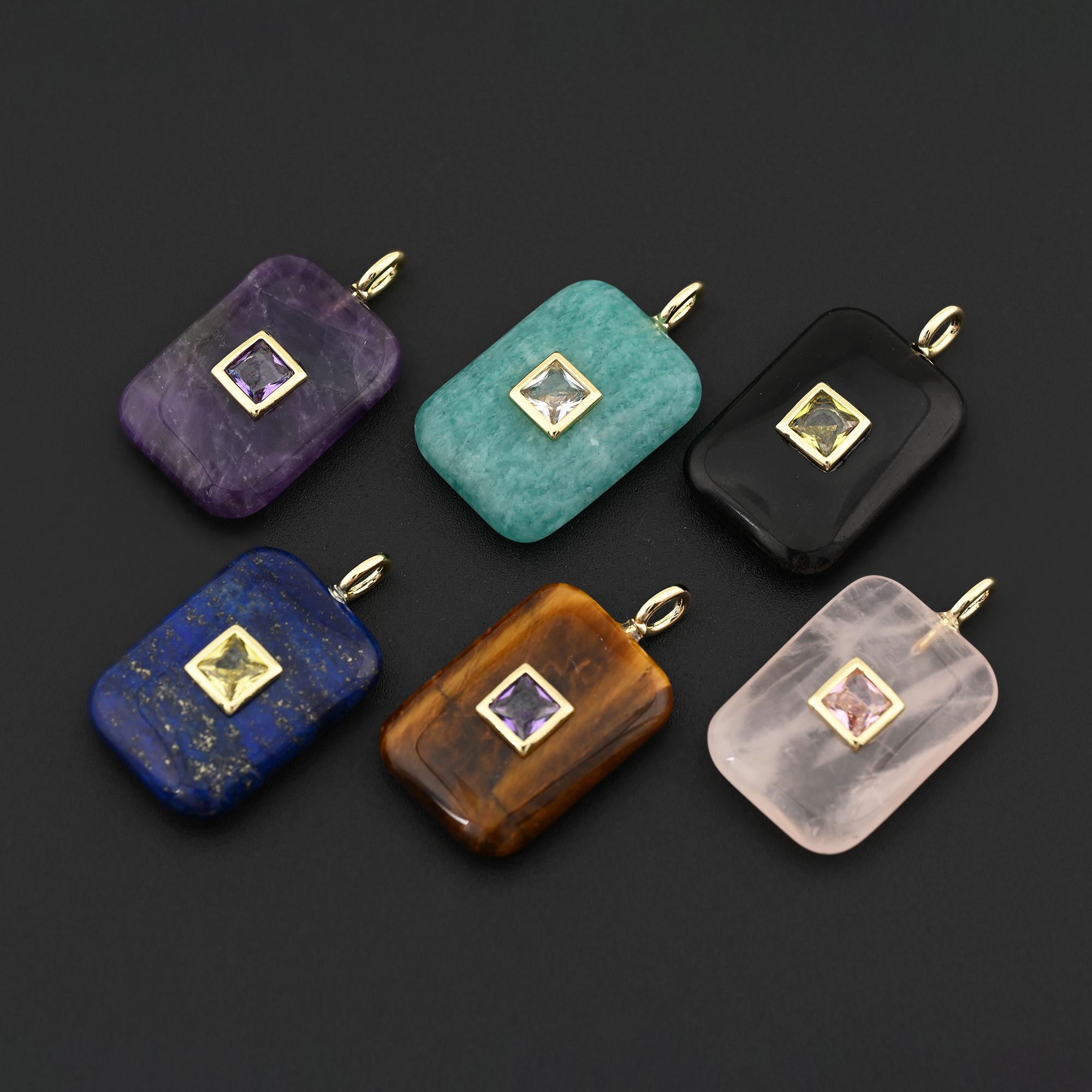 Rectangle Jems Minimal Rectangle Gem Pendant With Gold Filled Loop and Square Crystal ...