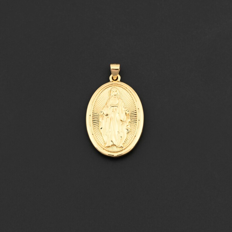 Miraculous Virgin Mary Oval Pendant 18K Gold Filled Catholic Religious ...