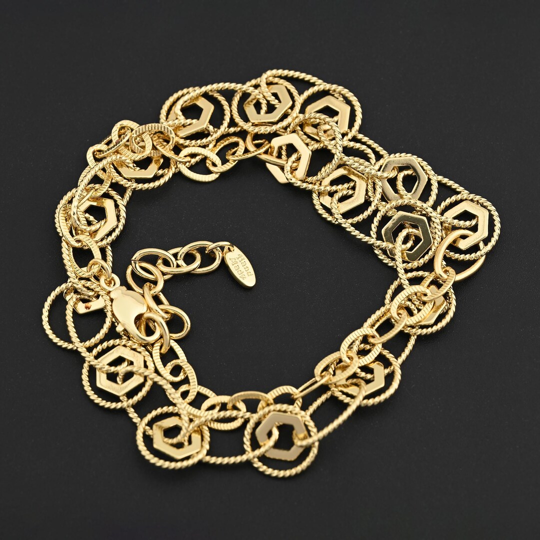 Geometric Hexagon Chain Necklace Featuring Rope Texture Rings and Oval ...