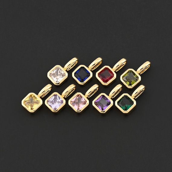 18K Gold Filled Square Gemstone Charms In Assorted Colors For Custom Necklaces And Bracelet Creations 8x15mm