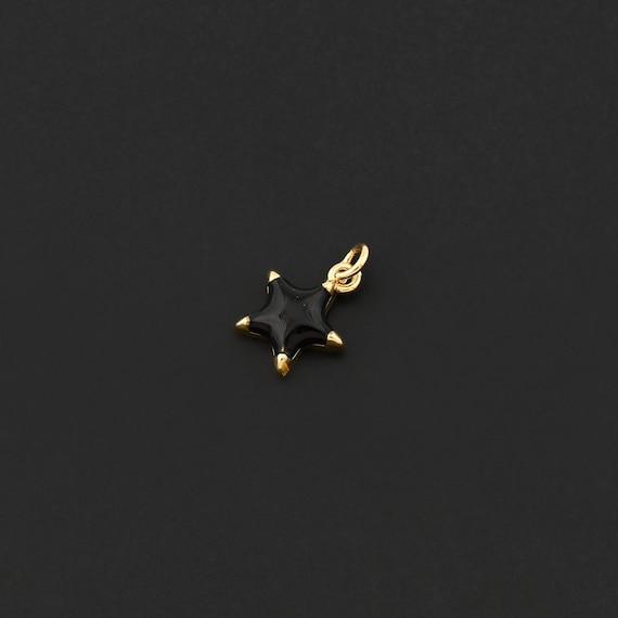 18K Gold Filled Star Charm with Glossy Black Enamel for Trendy Modern Jewelry Creations 11x13mm