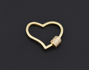 Geribbelde gouden hartschroefsluiting met micropave CZ voor handgemaakte armband of hanger, sieraden 25,5 x 22 mm