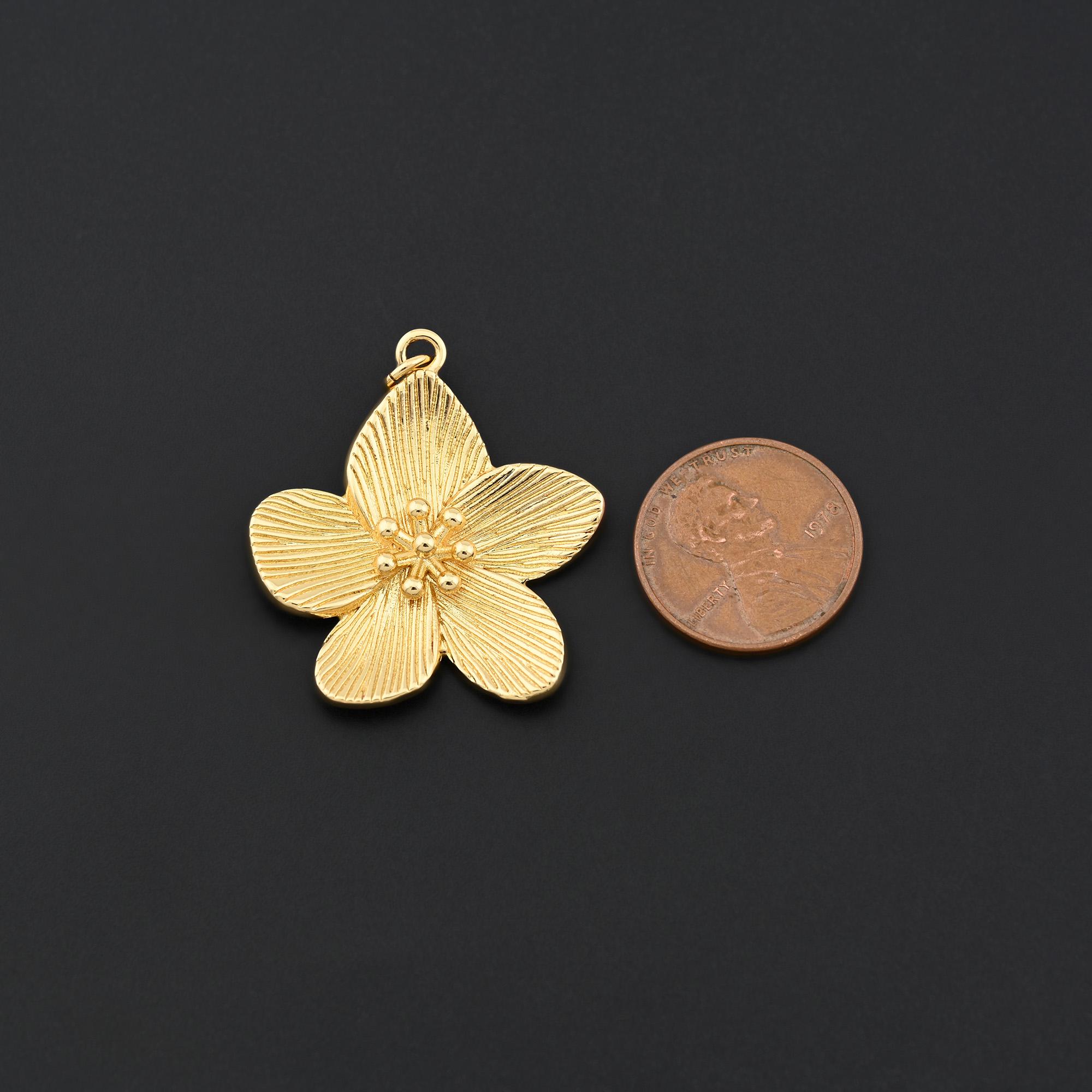 Fancy Gold R Flower 18K Gold Filled Flower Pendant Featuring Detailed Petal Texture, Unique ...