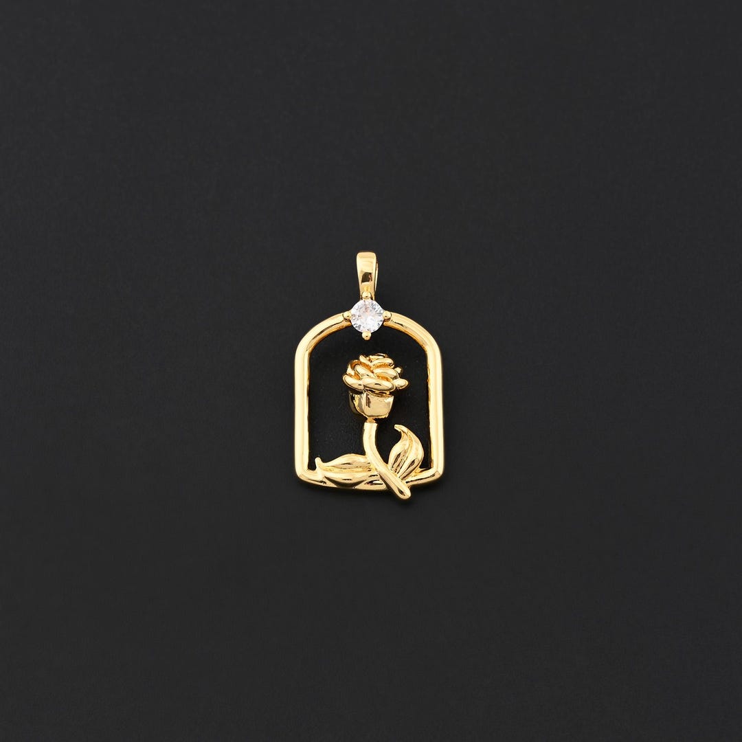 Exquisite Rose Flower Charm With Frame Border in 18K Gold Filled