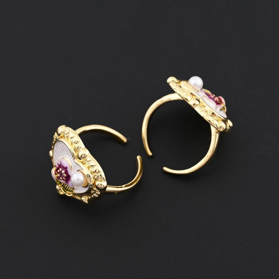 Charming Open Ring in 18K Gold Filled With White Enamel Heart and ...
