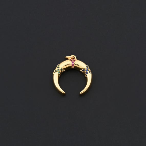 Horn Crescent Pendant with Colorful Cubic Zirconia Inlay in 18K Gold Filled for Boho Jewelry DIY 19.7x18.3mm