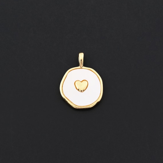 Handmade 18K Gold Filled Round Heart Medallion with Enamel Finish for Custom Jewelry Making 14mm
