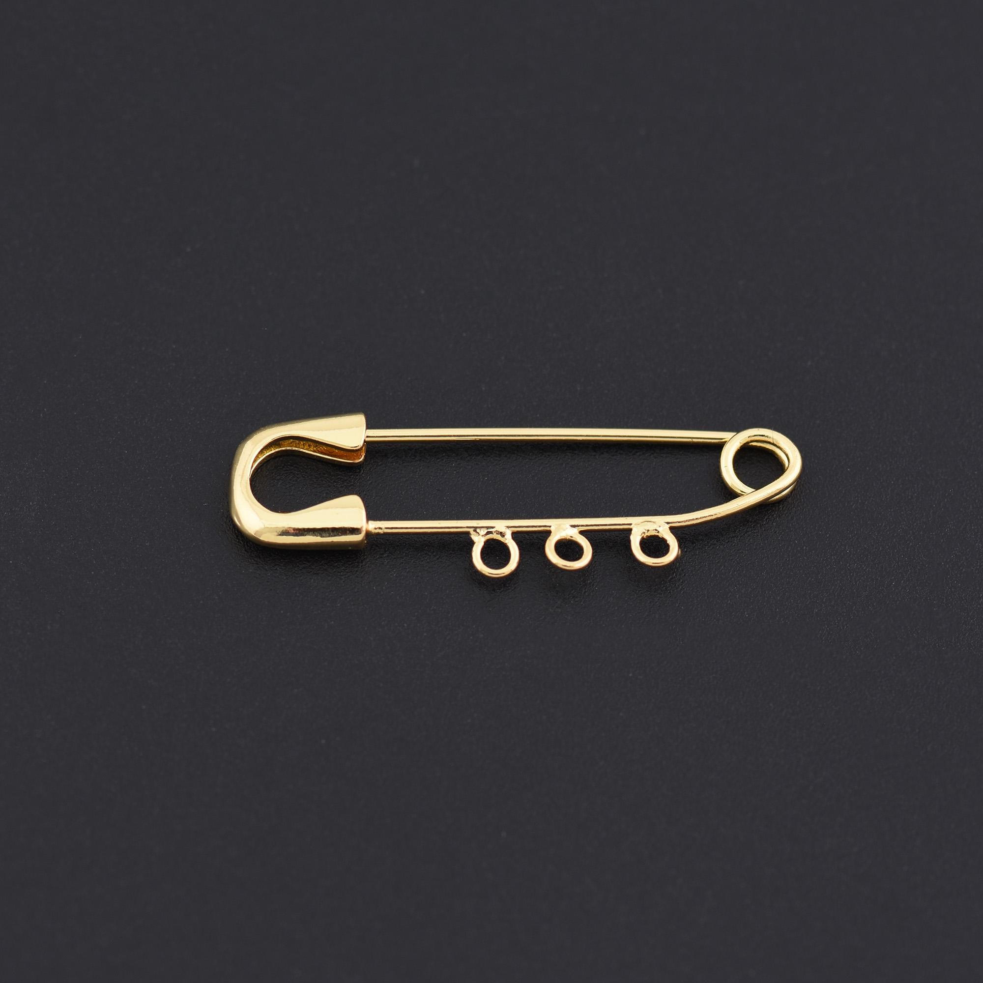 Gold Safety Pin With Three Attachment Loops for DIY Jewelry Charms