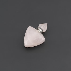 Rose Quartz Perfume Bottle Pendant, Faceted Crystal Vial with Pointed Cap, Soft Pink Healing Stone Charm 25x40mm