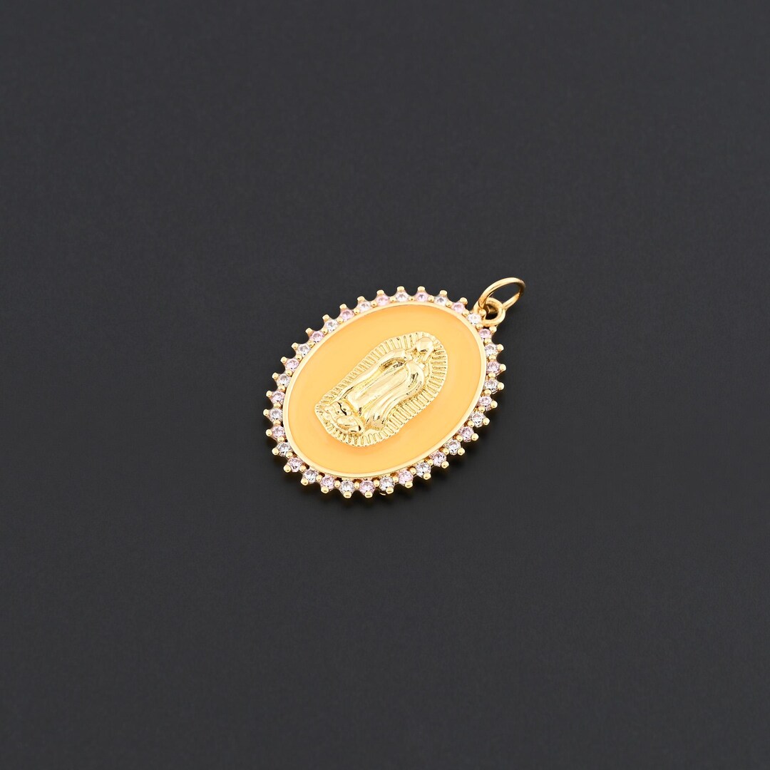 Virgin Mary Oval Pendant With Gold Plated Frame and Crystal Halo for ...