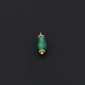 Deep Green Teardrop Gem Charm Adorned with Gold Accents for DIY Jewelry and Accessory Making 6x15.3mm