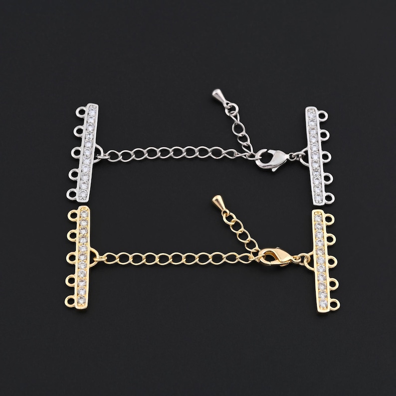 Multi Loop Clasp 18K Gold Filled Spacer Clasp With 5 Loops and Rhinestone Bars for Multi ...