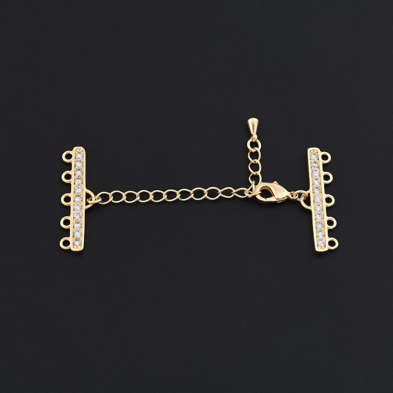 Multi Loop Clasp 18K Gold Filled Spacer Clasp With 5 Loops and Rhinestone Bars for Multi ...