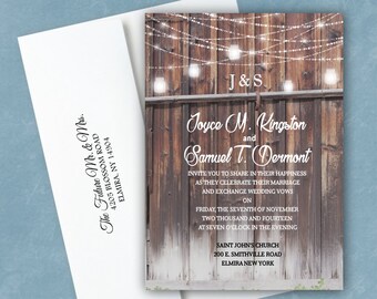 Rustic Barn Wedding Invitations Rustic Bridal Shower or Wedding Invites Country Invitations Set of 55