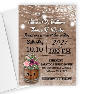 Rustic Wedding Invitations Save the Date Cards Blush Winter Bridal Shower or Anniversary Country Invites