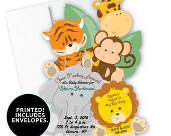 Jungle Baby Shower Invitations For Boy Safari Giraffe Monkey Etsy Jungle Baby Shower Invitations For Boy Safari Giraffe Monkey Etsy