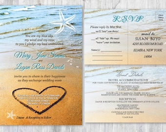 Beach Wedding Invitations Ocean Theme Destination Wedding Etsy