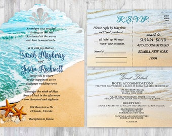 Beach Wedding Invitations Ocean Theme Destination Wedding Etsy