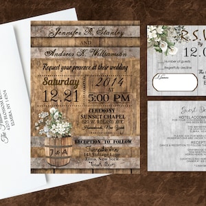 Rustic Wedding Invitations Country Theme Set With RSVP Cards and Extra Card Calla Lily Barrel Baby Breath Set of 80