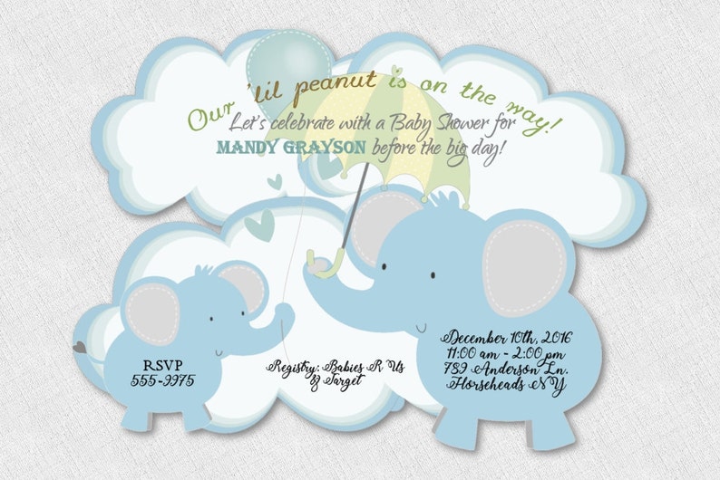 Boy Elephant Baby Shower Invitation Girl Elephant Shower Etsy