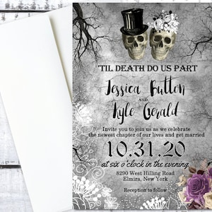 Halloween Wedding Invitations and RSVP Cards Skeleton Skull Theme Bridal Rehearsal Shower Hallow Wedding Hallowedding