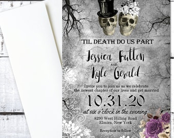 Halloween Wedding Invitations and RSVP Cards Skeleton Skull Theme Bridal Rehearsal Shower Hallow Wedding Hallowedding