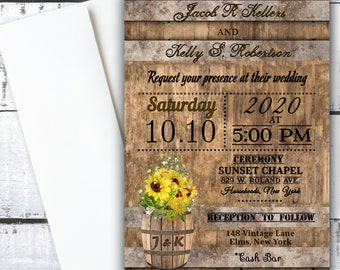 Sunflower Wedding Invitations Country Invites Farm Rustic Western 60 Invites and Envelopes